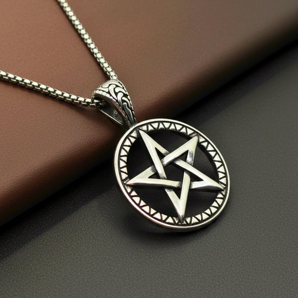 ARCANE STAR - 34mm Titanium Steel Pendant with 24inch Round Box 4mm Chain for Men & Boys
