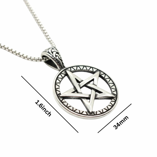 ARCANE STAR - 34mm Titanium Steel Pendant with 24inch Round Box 4mm Chain for Men & Boys
