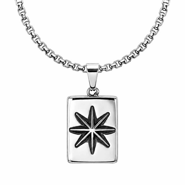 POLARIS NORTH STAR Pendant | Premium Oxidized Stainless Steel Compass Star Necklace with 24 Inch Round Box 5mm Chain For Men And Boys