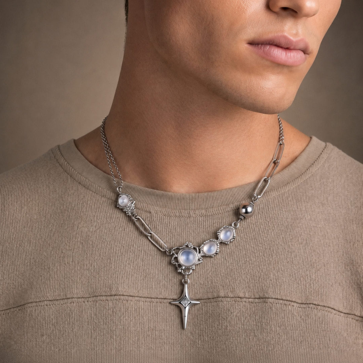 THE MEN THING SS Pendant/ Necklace ASTRAL STAR - 12mm Titanium Steel Pendant with 19inch to 21inch Adjustable Cable 7mm Chain for Men & Boys