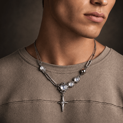 THE MEN THING SS Pendant/ Necklace ASTRAL STAR - 12mm Titanium Steel Pendant with 19inch to 21inch Adjustable Cable 7mm Chain for Men & Boys