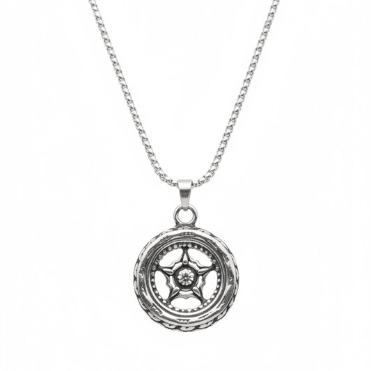 THE MEN THING SS Pendant/ Necklace ASTRAL WHEEL - 31mm Titanium Steel Pendant with 24inch Round Box 4mm Chain for Men & Boys