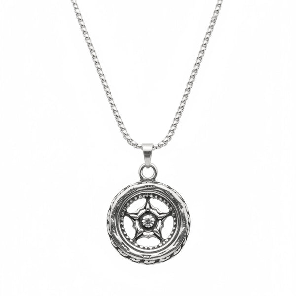 ASTRAL WHEEL - 31mm Titanium Steel Pendant with 24inch Round Box 4mm Chain for Men & Boys