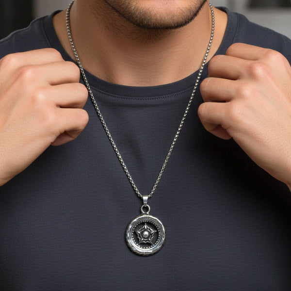 ASTRAL WHEEL - 31mm Titanium Steel Pendant with 24inch Round Box 4mm Chain for Men & Boys