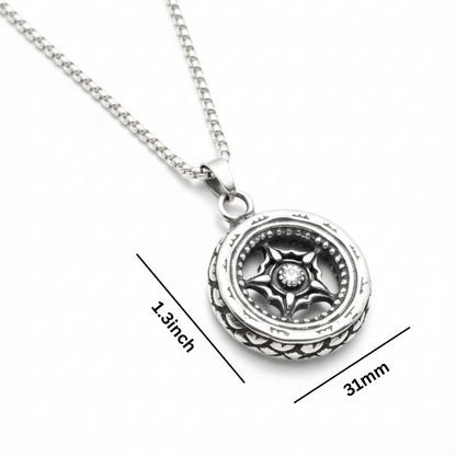 THE MEN THING SS Pendant/ Necklace ASTRAL WHEEL - 31mm Titanium Steel Pendant with 24inch Round Box 4mm Chain for Men & Boys