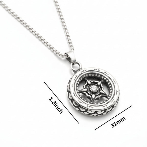 ASTRAL WHEEL - 31mm Titanium Steel Pendant with 24inch Round Box 4mm Chain for Men & Boys