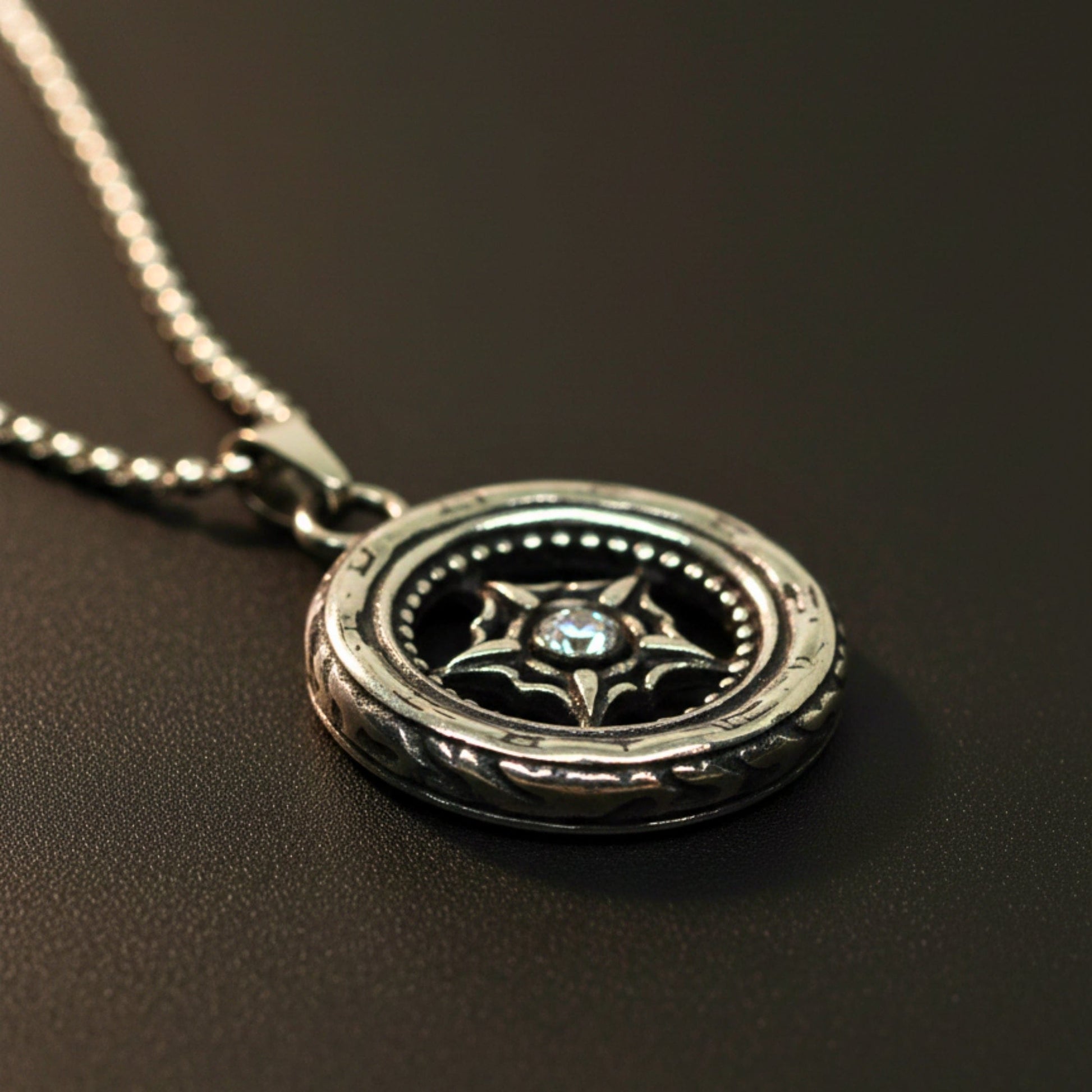 THE MEN THING SS Pendant/ Necklace ASTRAL WHEEL - 31mm Titanium Steel Pendant with 24inch Round Box 4mm Chain for Men & Boys