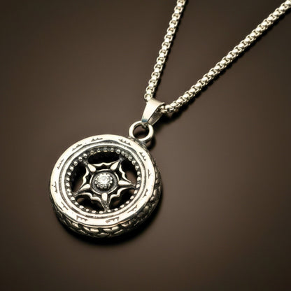 THE MEN THING SS Pendant/ Necklace ASTRAL WHEEL - 31mm Titanium Steel Pendant with 24inch Round Box 4mm Chain for Men & Boys