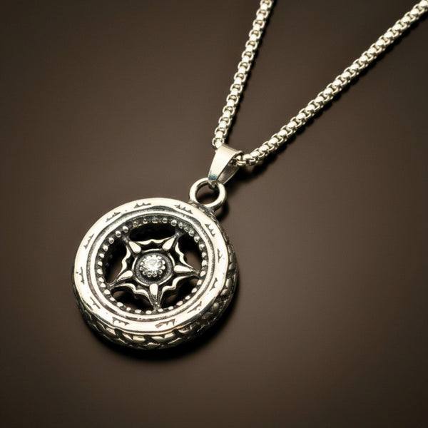 ASTRAL WHEEL - 31mm Titanium Steel Pendant with 24inch Round Box 4mm Chain for Men & Boys