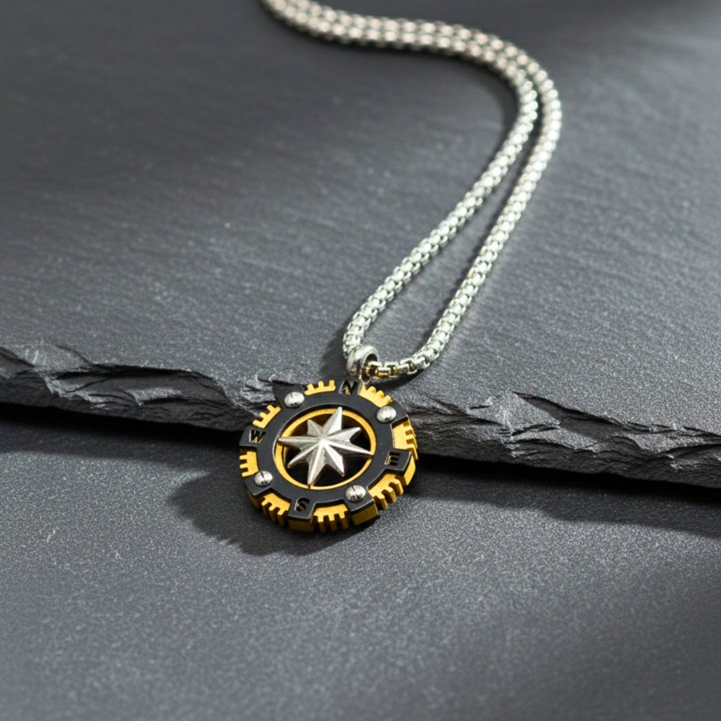 THE MEN THING SS Pendant/ Necklace ASTRANORTH - 22mm Titanium Steel Pendant with 22inch Round Box 4 mm Chain for Men & Boys