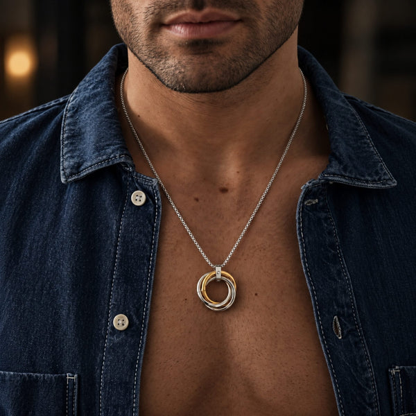AUREX TRINITY LOOP - 25mm Pure Titanium Steel Pendant with 23inch Round Box 4mm Chain for Men & Boys