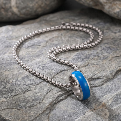 THE MEN THING SS Pendant/ Necklace AURORA CORE - Azure Blue 7mm Titanium Steel Pendant with 24inch Round Box 4mm Chain for Men & Boys