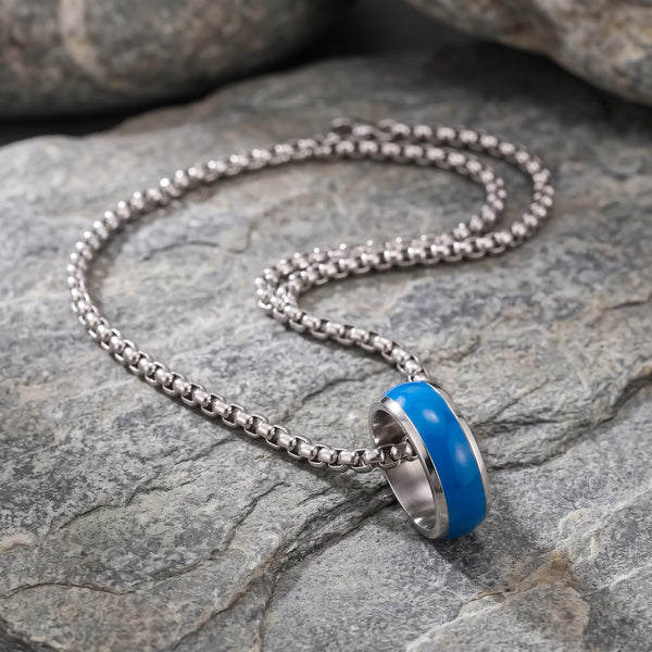 AURORA CORE - Azure Blue 7mm Titanium Steel Pendant with 24inch Round Box 4mm Chain for Men & Boys