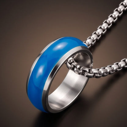 THE MEN THING SS Pendant/ Necklace AURORA CORE - Azure Blue 7mm Titanium Steel Pendant with 24inch Round Box 4mm Chain for Men & Boys
