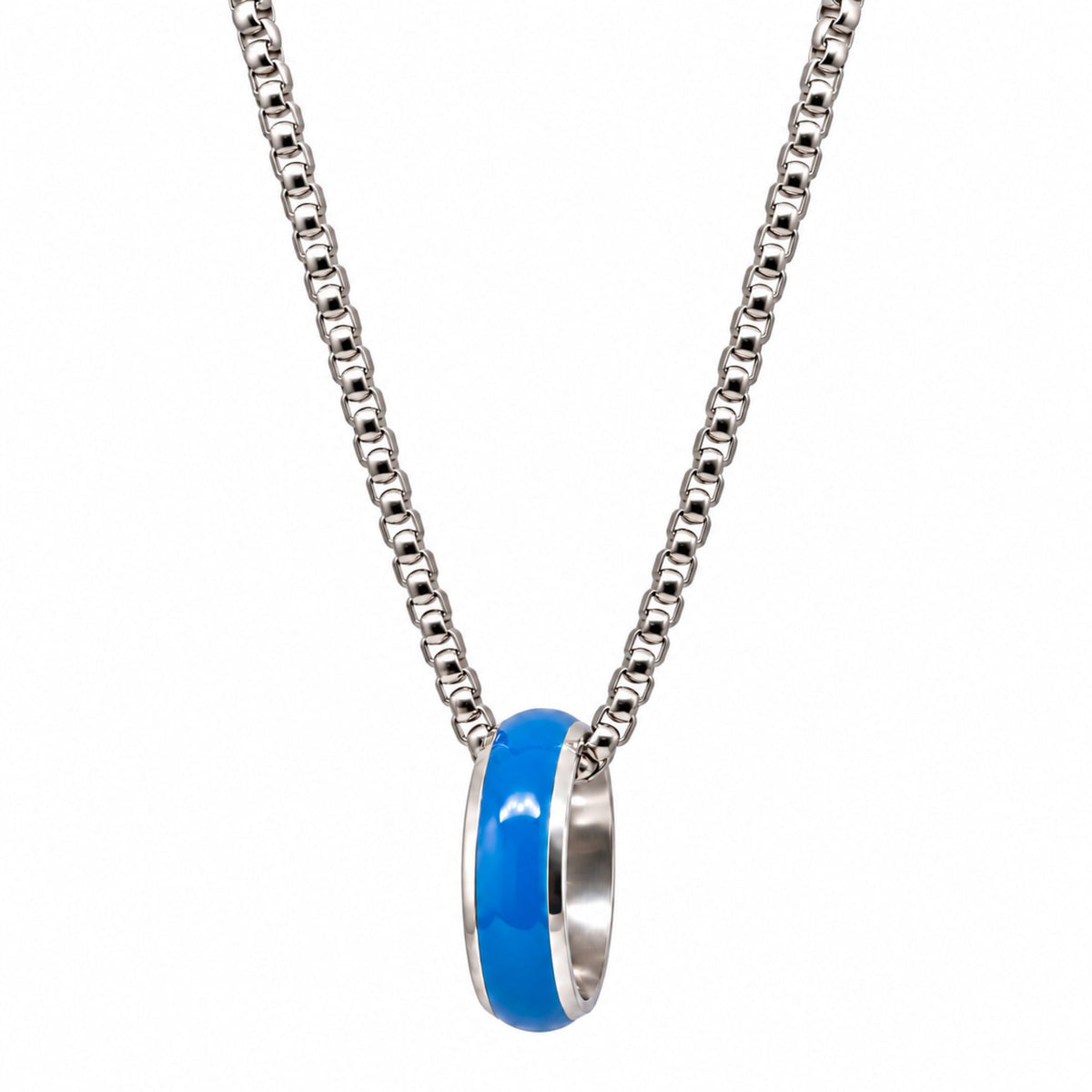 THE MEN THING SS Pendant/ Necklace AURORA CORE - Azure Blue 7mm Titanium Steel Pendant with 24inch Round Box 4mm Chain for Men & Boys