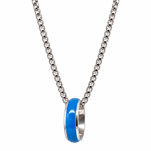 AURORA CORE - Azure Blue 7mm Titanium Steel Pendant with 24inch Round Box 4mm Chain for Men & Boys