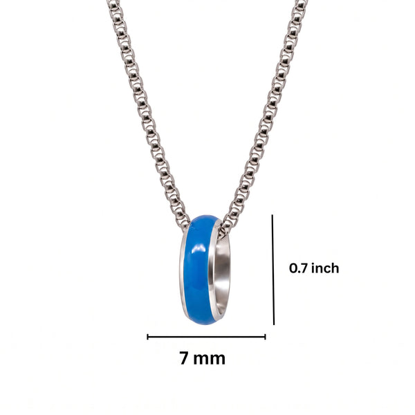 AURORA CORE - Azure Blue 7mm Titanium Steel Pendant with 24inch Round Box 4mm Chain for Men & Boys