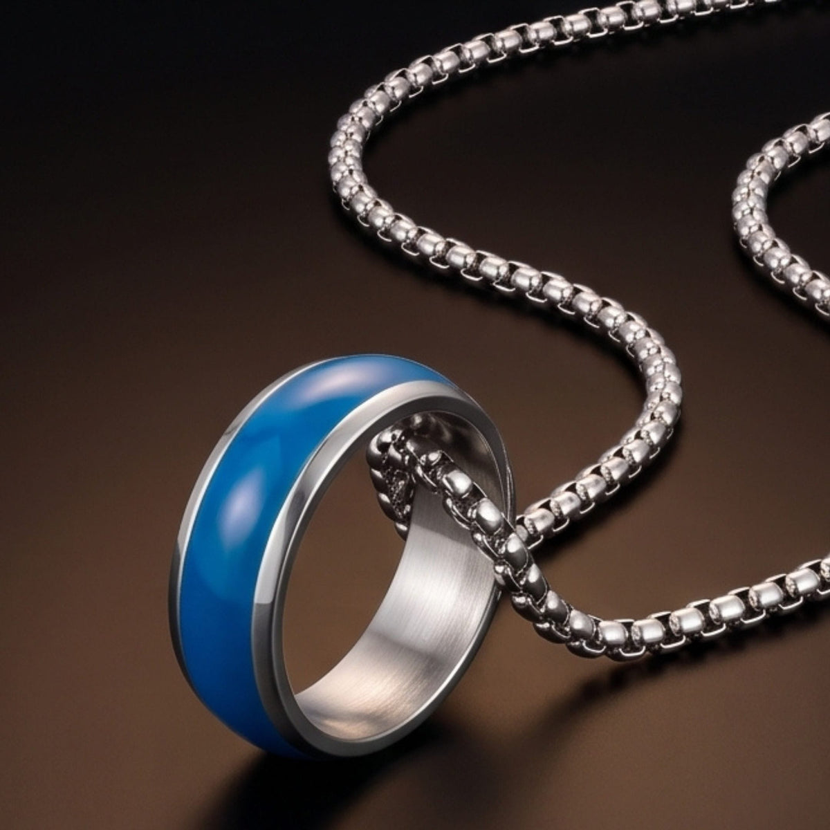THE MEN THING SS Pendant/ Necklace AURORA CORE - Azure Blue 7mm Titanium Steel Pendant with 24inch Round Box 4mm Chain for Men & Boys