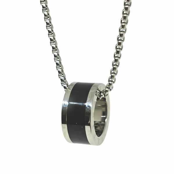 AURORA CORE - Black 21mm Titanium Steel Pendant with 24inch Round Box 4mm Chain for Men & Boys