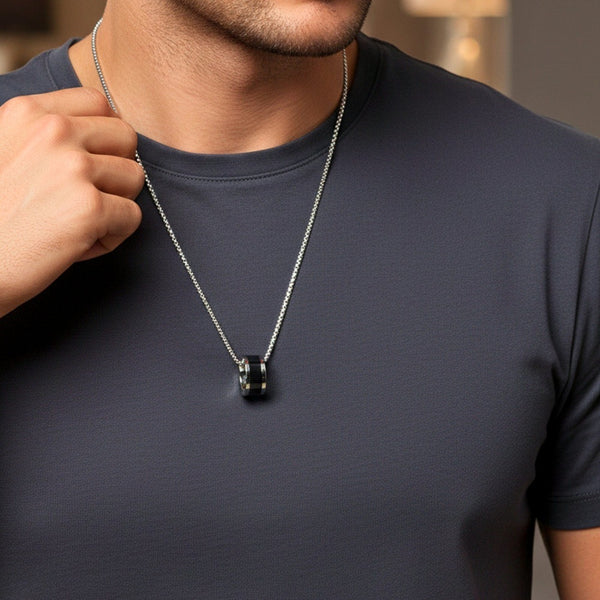 AURORA CORE - Black 21mm Titanium Steel Pendant with 24inch Round Box 4mm Chain for Men & Boys
