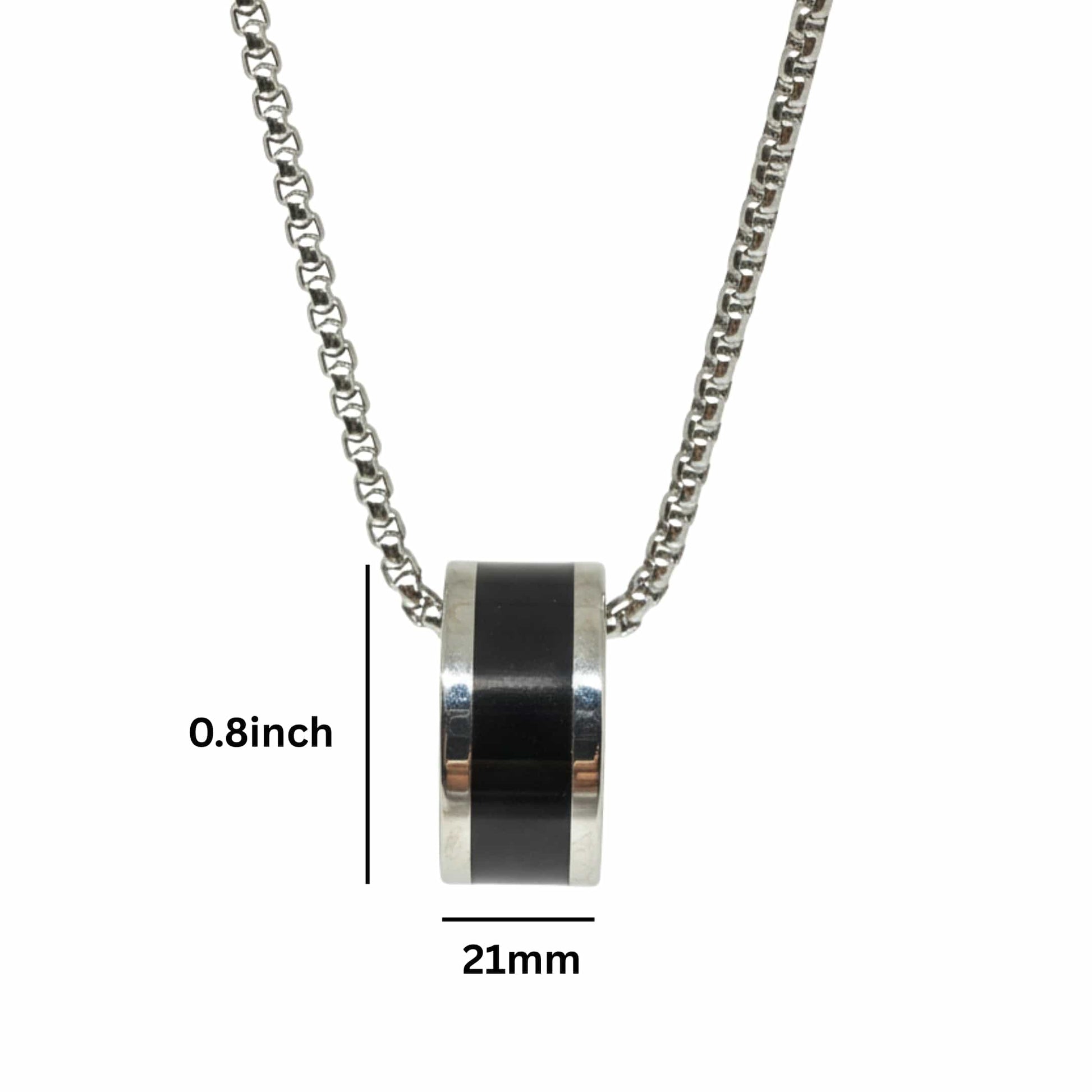 THE MEN THING SS Pendant/ Necklace AURORA CORE - Black 21mm Titanium Steel Pendant with 24inch Round Box 4mm Chain for Men & Boys