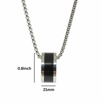 THE MEN THING SS Pendant/ Necklace AURORA CORE - Black 21mm Titanium Steel Pendant with 24inch Round Box 4mm Chain for Men & Boys