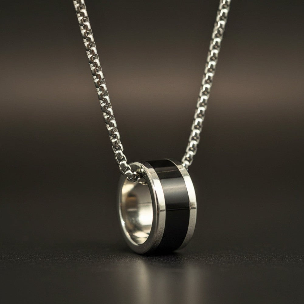 THE MEN THING SS Pendant/ Necklace AURORA CORE - Black 21mm Titanium Steel Pendant with 24inch Round Box 4mm Chain for Men & Boys