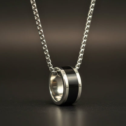 THE MEN THING SS Pendant/ Necklace AURORA CORE - Black 21mm Titanium Steel Pendant with 24inch Round Box 4mm Chain for Men & Boys