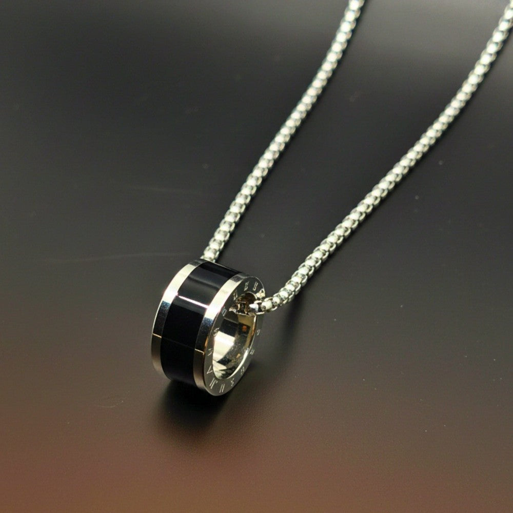THE MEN THING SS Pendant/ Necklace AURORA CORE - Black 21mm Titanium Steel Pendant with 24inch Round Box 4mm Chain for Men & Boys