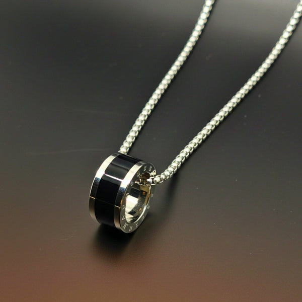 AURORA CORE - Black 21mm Titanium Steel Pendant with 24inch Round Box 4mm Chain for Men & Boys