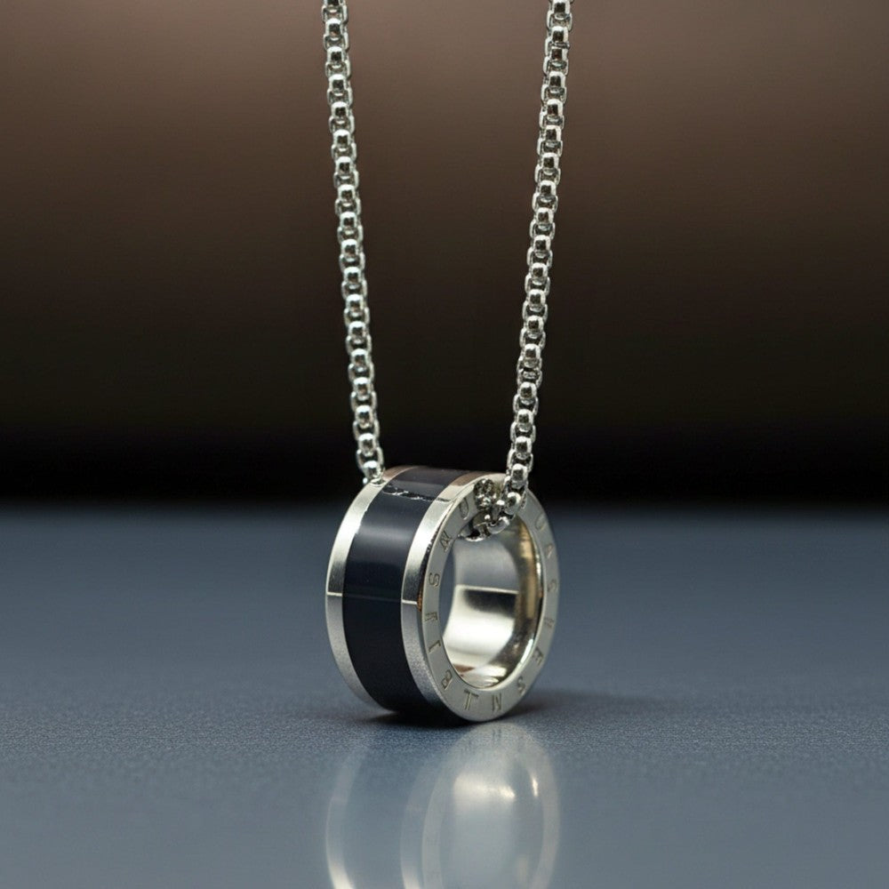 THE MEN THING SS Pendant/ Necklace AURORA CORE - Black 21mm Titanium Steel Pendant with 24inch Round Box 4mm Chain for Men & Boys