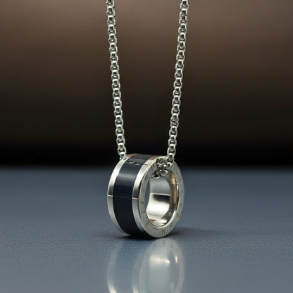 THE MEN THING SS Pendant/ Necklace AURORA CORE - Black 21mm Titanium Steel Pendant with 24inch Round Box 4mm Chain for Men & Boys
