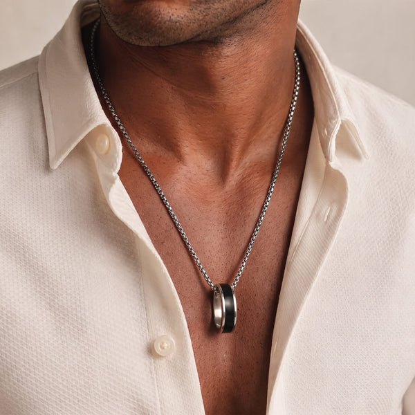 AURORA CORE - Black 7mm Titanium Steel Pendant with 24inch Round Box 4mm Chain for Men & Boys