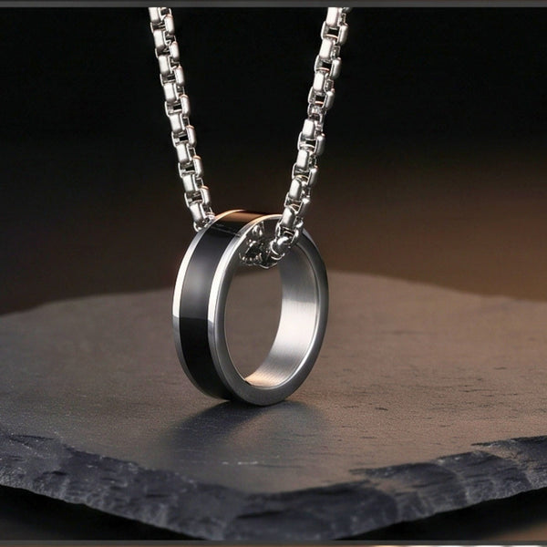 AURORA CORE - Black 7mm Titanium Steel Pendant with 24inch Round Box 4mm Chain for Men & Boys