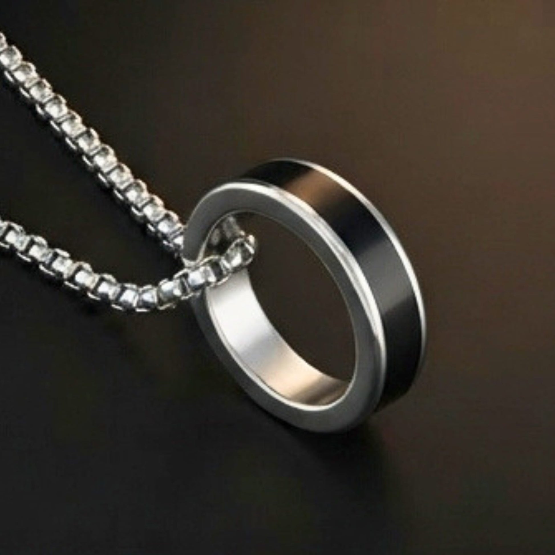 THE MEN THING SS Pendant/ Necklace AURORA CORE - Black 21mm Titanium Steel Pendant with 24inch Round Box 4mm Chain for Men & Boys