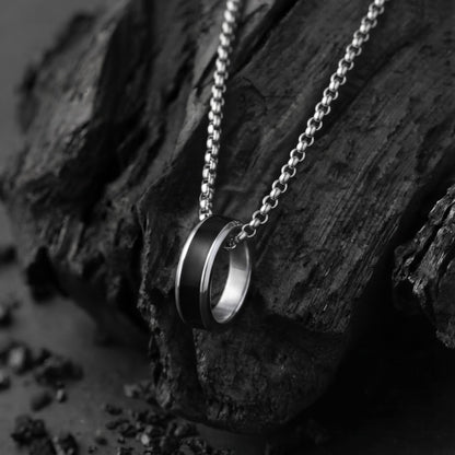 THE MEN THING SS Pendant/ Necklace AURORA CORE - Black 21mm Titanium Steel Pendant with 24inch Round Box 4mm Chain for Men & Boys