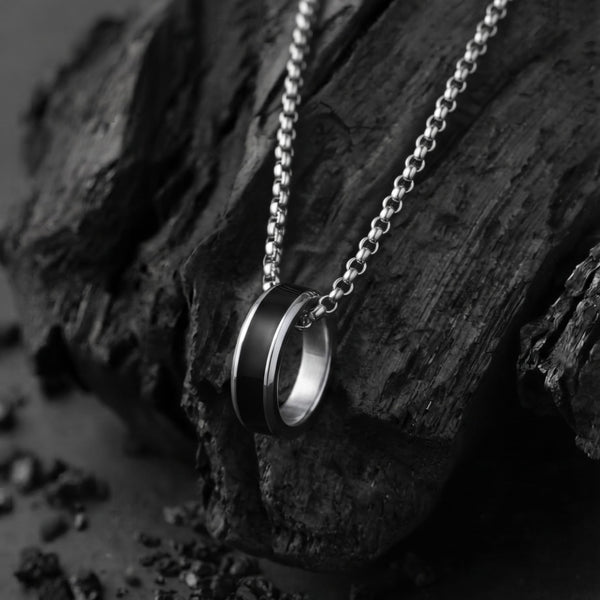 AURORA CORE - Black 7mm Titanium Steel Pendant with 24inch Round Box 4mm Chain for Men & Boys