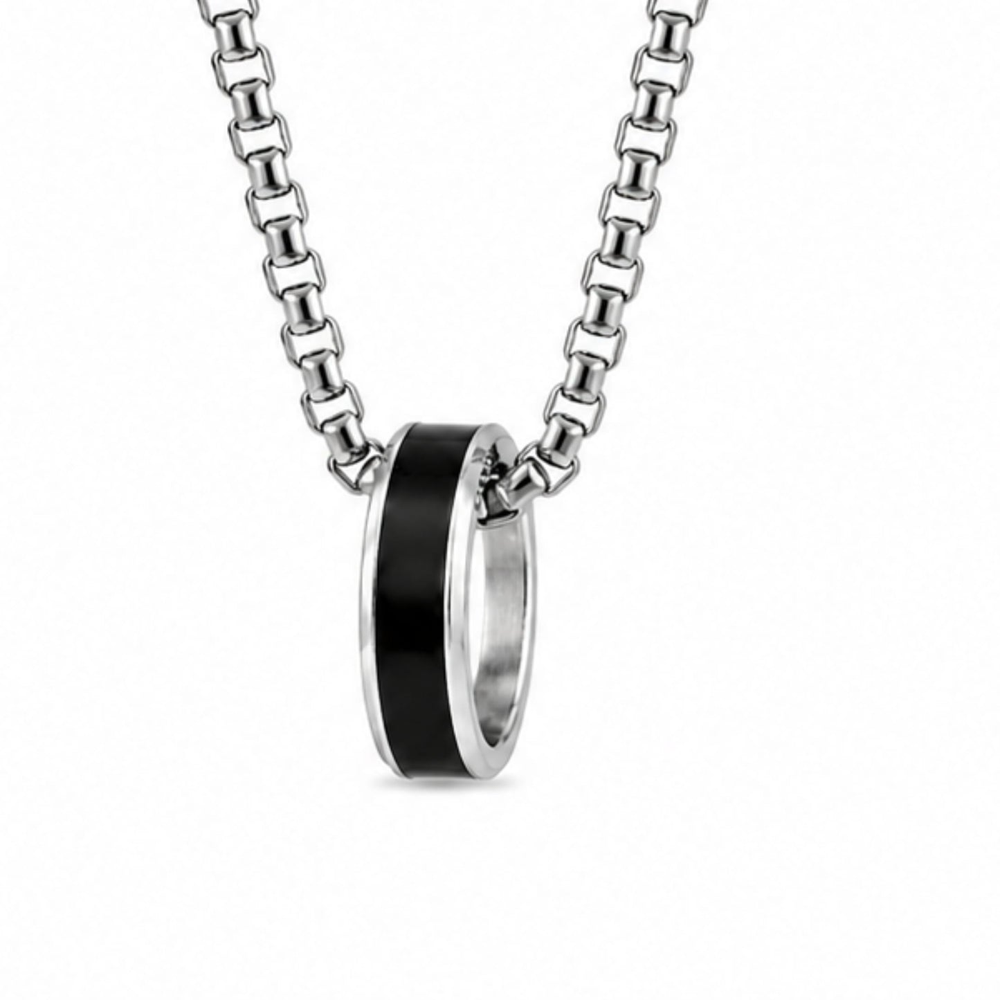 THE MEN THING SS Pendant/ Necklace AURORA CORE - Black 21mm Titanium Steel Pendant with 24inch Round Box 4mm Chain for Men & Boys