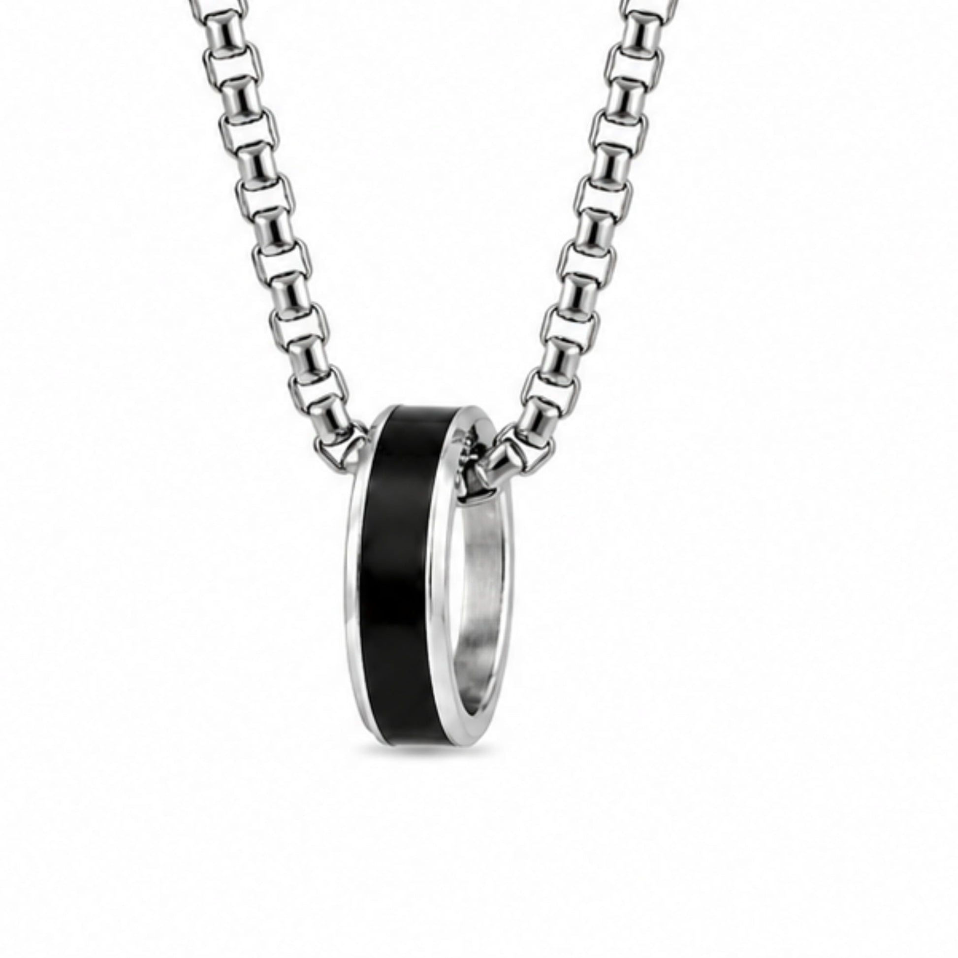 THE MEN THING SS Pendant/ Necklace AURORA CORE - Black 21mm Titanium Steel Pendant with 24inch Round Box 4mm Chain for Men & Boys