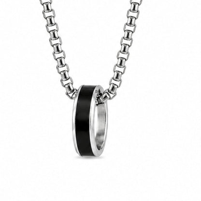THE MEN THING SS Pendant/ Necklace AURORA CORE - Black 21mm Titanium Steel Pendant with 24inch Round Box 4mm Chain for Men & Boys