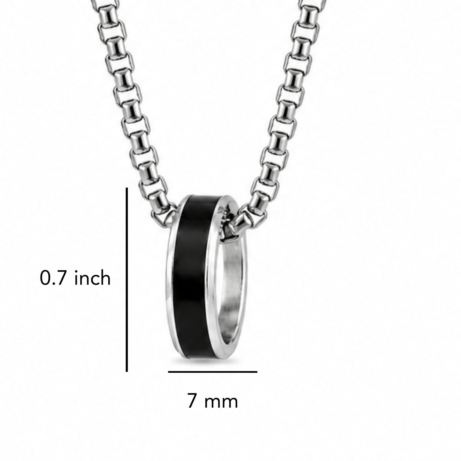 THE MEN THING SS Pendant/ Necklace AURORA CORE - Black 21mm Titanium Steel Pendant with 24inch Round Box 4mm Chain for Men & Boys