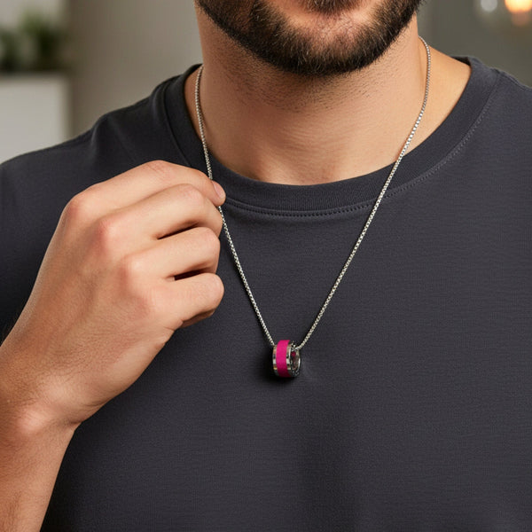 AURORA CORE - Bright Cherry-Red 21mm Titanium Steel Pendant with 24inch Round Box 4mm Chain for Men & Boys