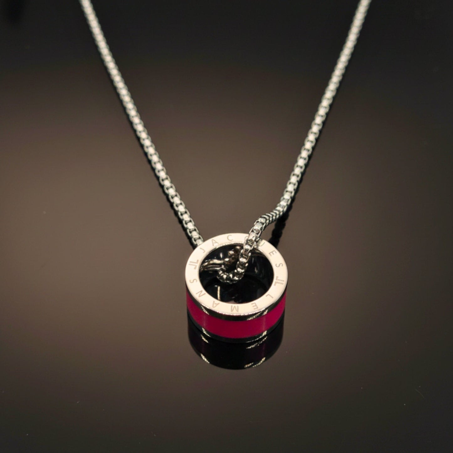 THE MEN THING SS Pendant/ Necklace AURORA CORE - Bright Cherry-Red 21mm Titanium Steel Pendant with 24inch Round Box 4mm Chain for Men & Boys
