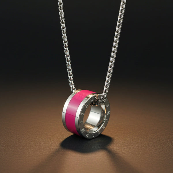AURORA CORE - Bright Cherry-Red 21mm Titanium Steel Pendant with 24inch Round Box 4mm Chain for Men & Boys