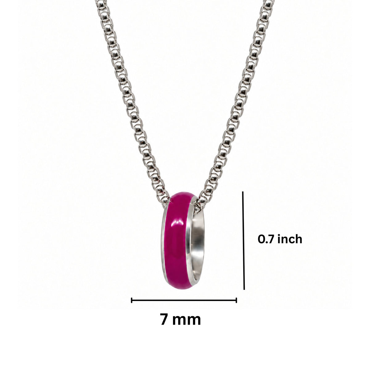 THE MEN THING SS Pendant/ Necklace AURORA CORE - Deep Fuchsia 7mm Titanium Steel Pendant with 24inch Round Box 4mm Chain for Men & Boys
