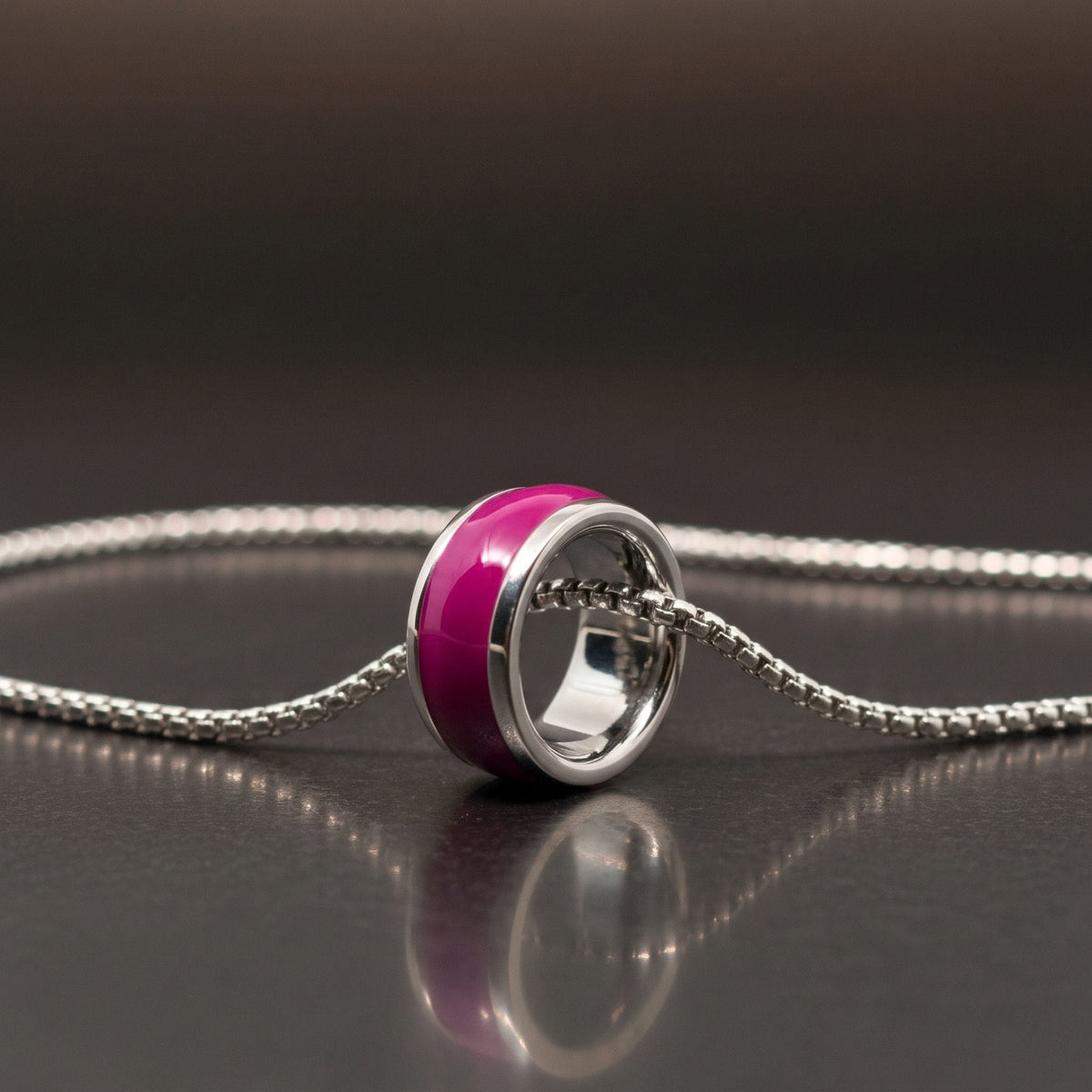 THE MEN THING SS Pendant/ Necklace AURORA CORE - Deep Fuchsia 7mm Titanium Steel Pendant with 24inch Round Box 4mm Chain for Men & Boys