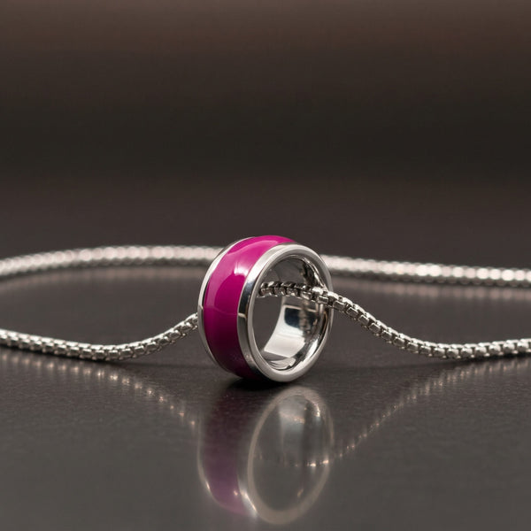 AURORA CORE - Deep Fuchsia 7mm Titanium Steel Pendant with 24inch Round Box 4mm Chain for Men & Boys