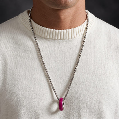 THE MEN THING SS Pendant/ Necklace AURORA CORE - Deep Fuchsia 7mm Titanium Steel Pendant with 24inch Round Box 4mm Chain for Men & Boys