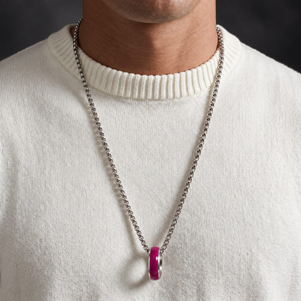 AURORA CORE - Deep Fuchsia 7mm Titanium Steel Pendant with 24inch Round Box 4mm Chain for Men & Boys