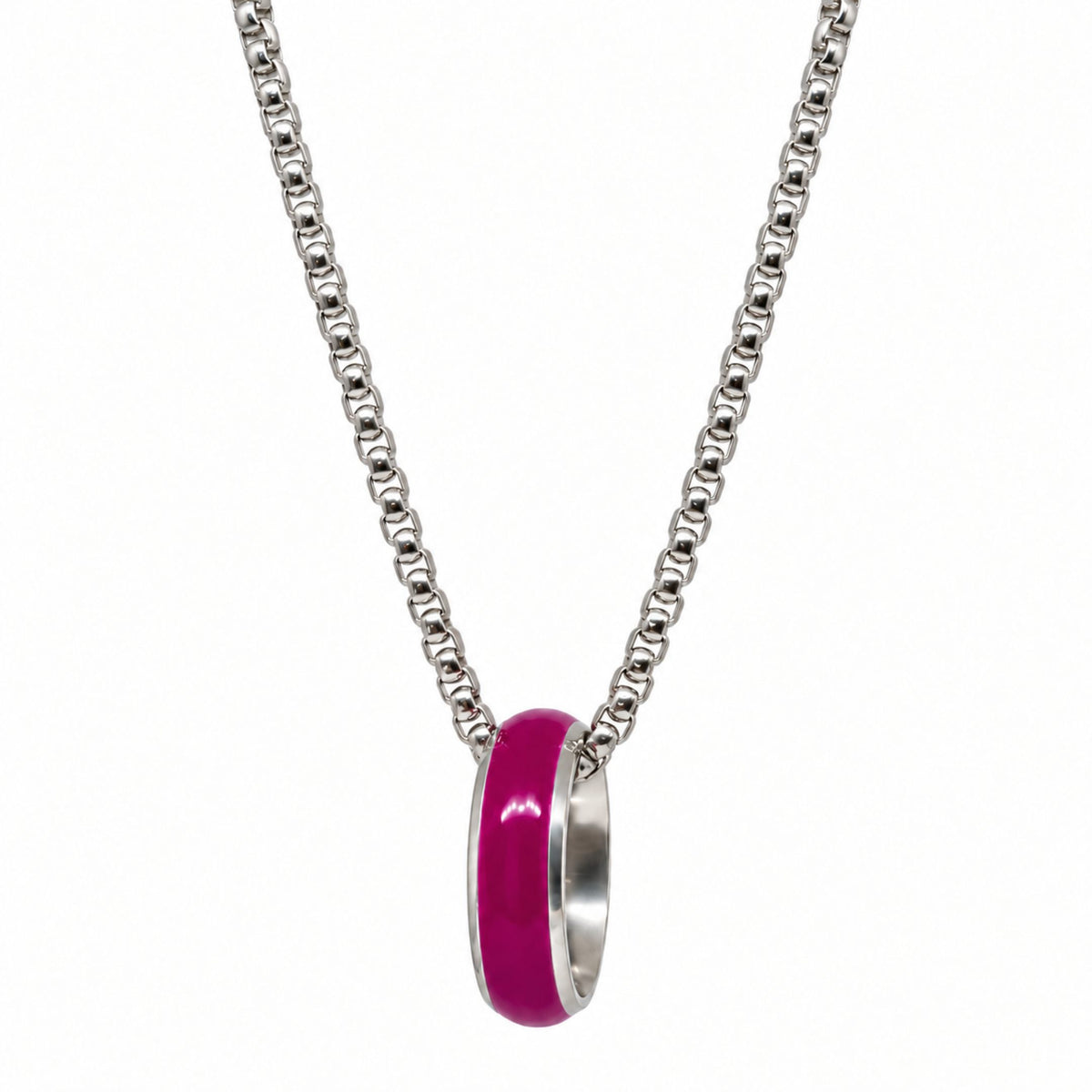 THE MEN THING SS Pendant/ Necklace AURORA CORE - Deep Fuchsia 7mm Titanium Steel Pendant with 24inch Round Box 4mm Chain for Men & Boys